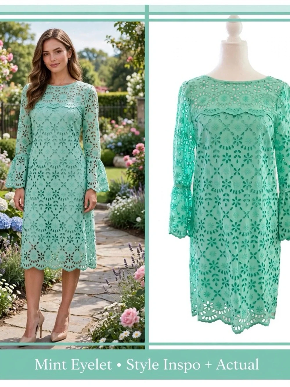J. Crew Mint Eyelet Lace Long-Sleeve Shift Dress